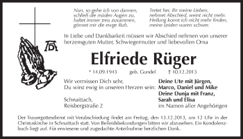 Traueranzeige von Elfriede Rüger von Pegnitz-Zeitung